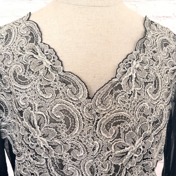 NWT Joseph Ribkoff Sheer Black & Lace Stretch Blouse - Size Medium Large - Picture 4 of 12